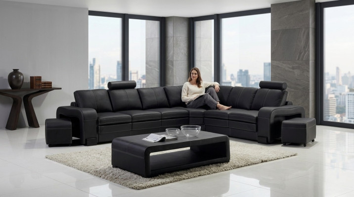 Designer Sofa Couch Ecksofa mit Hocker Polster Garnitur Wohnlandschaft