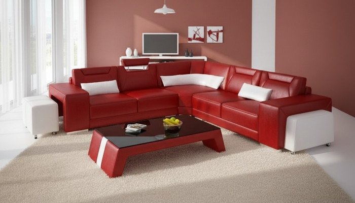 Leder Modern Couch Wohnlandschaft Ledersofa Sofagarnitur Sofa L Form Couchtisch