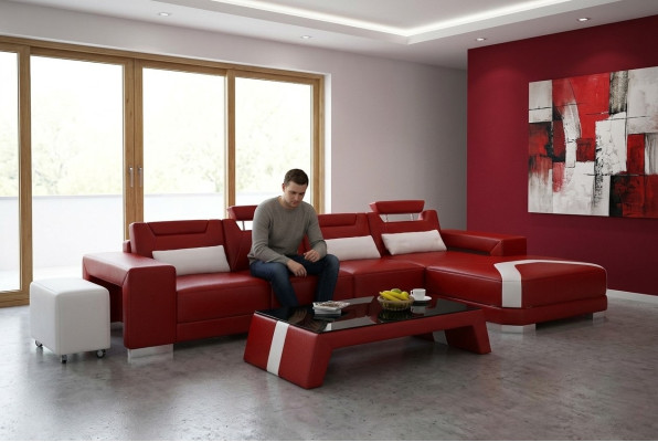 Garnitur Möbel Wohnzimmer Komplett Set 3tlg. Ecksofa Sofa Hocker Tisch