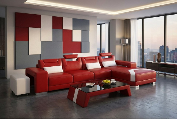 Garnitur Möbel Wohnzimmer Komplett Set 3tlg. Ecksofa Sofa Hocker Tisch
