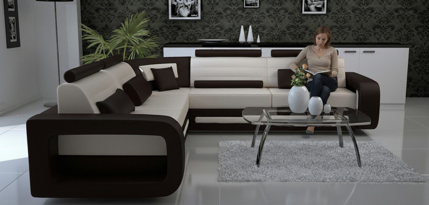 Ecksofa Polster Couch Leder Ecksofa Wohnlandschaft L-Form Polstergarnitur