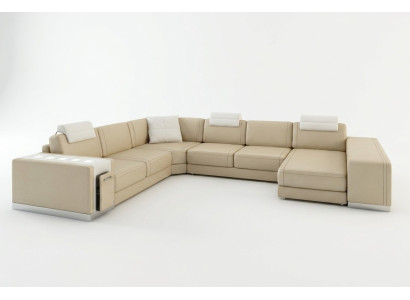Ecksofa Sofa Wohnlandschaft U Form Polster Couch Ledersofa Hocker