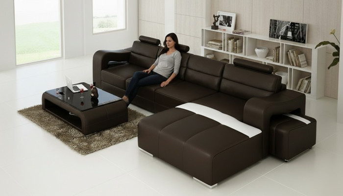 Couch Polster Garnitur Wohnlandschaft Design Ecksofa Leder Neu L Form