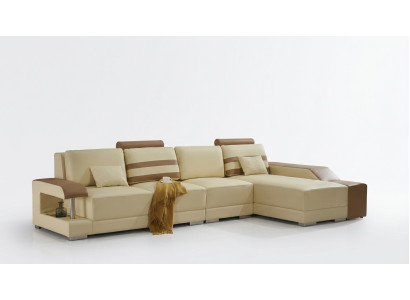Ledersofa L-Form Couch Wohnlandschaft Ecksofa Garnitur Design Modern Sofa Beige