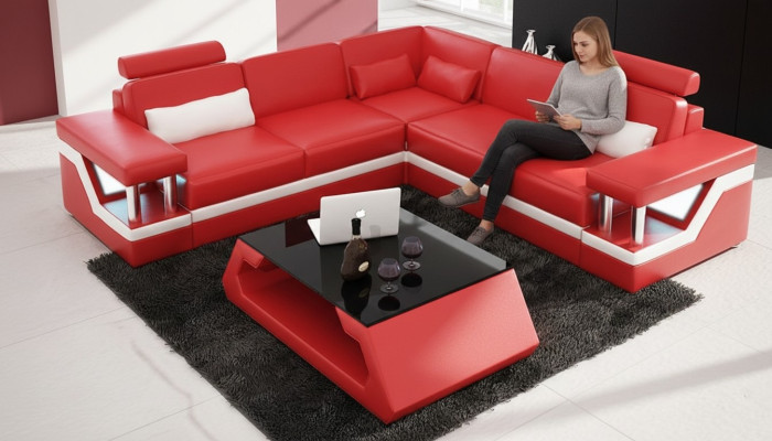 Couch Ecksofa Leder Wohnlandschaft Garnitur Design Modern Sofa L-Form