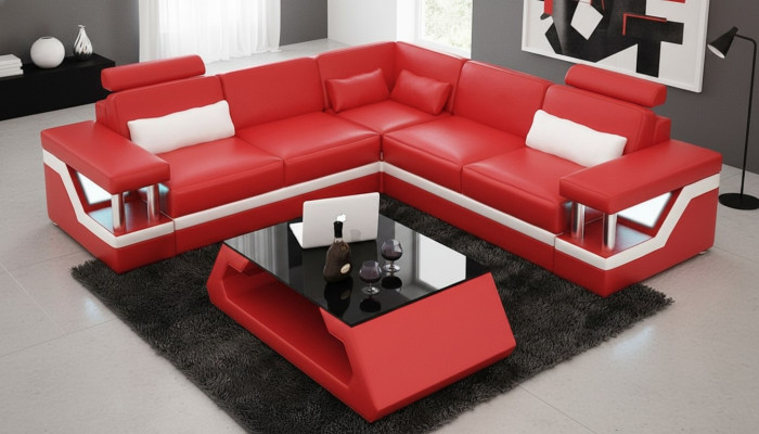 Couch Ecksofa Leder Wohnlandschaft Garnitur Design Modern Sofa L-Form