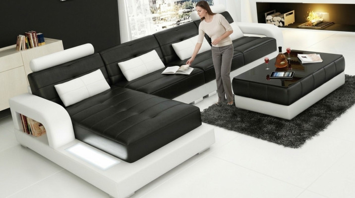 Möbel Ecksofa Leder Sofa Couch Polster Eck Sitz Wohnlandschaft Garnitur