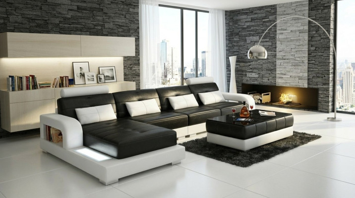 Möbel Ecksofa Leder Sofa Couch Polster Eck Sitz Wohnlandschaft Garnitur