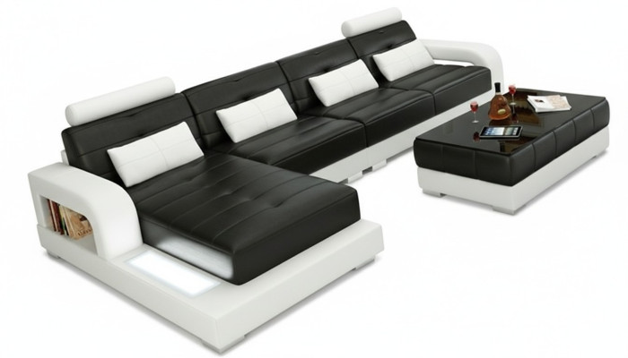 Möbel Ecksofa Leder Sofa Couch Polster Eck Sitz Wohnlandschaft Garnitur