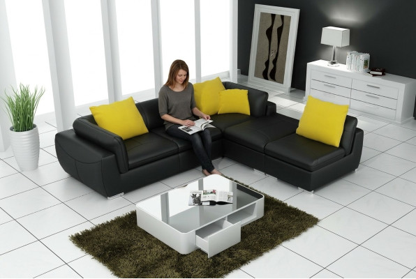 Ledersofa L-Form Couch Wohnlandschaft Ecksofa Garnitur Dekor Design Modern