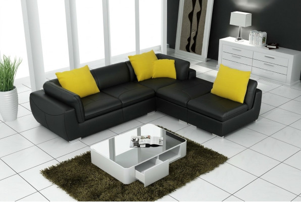 Ledersofa L-Form Couch Wohnlandschaft Ecksofa Garnitur Dekor Design Modern