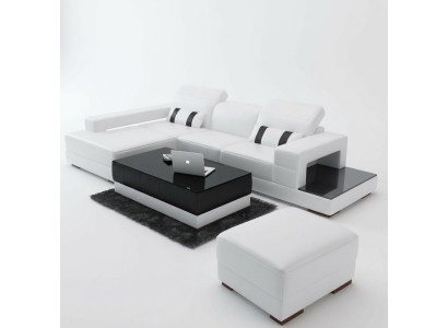 Ecksofa Couch Polster Wohnlandschaft Leder Eck Sofas Garnitur L Form mit Hocker