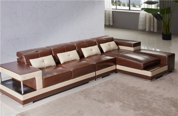 Ecksofa Leder Wohnlandschaft Garnitur Design Modern Sofa L-Form Braune