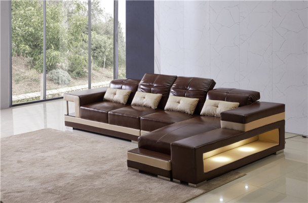 Ecksofa Leder Wohnlandschaft Garnitur Design Modern Sofa L-Form Braune
