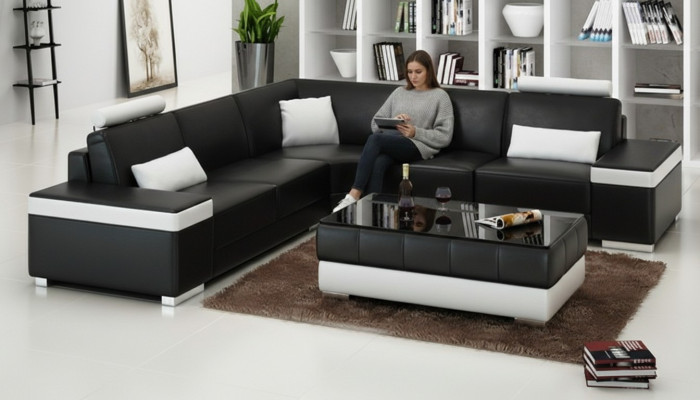 Ledersofa Möbel L-Form Couch Wohnlandschaft Ecksofa Garnitur Design