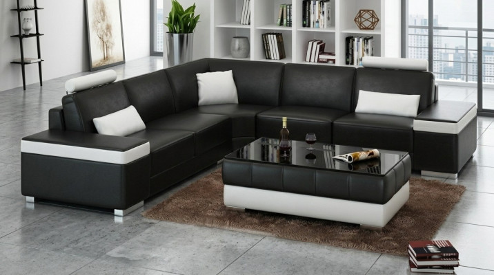 Ledersofa Möbel L-Form Couch Wohnlandschaft Ecksofa Garnitur Design