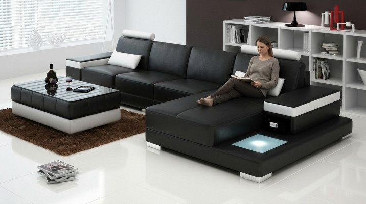 Couch Ecksofa Möbel Leder Wohnlandschaft Garnitur Design Modern Sofa