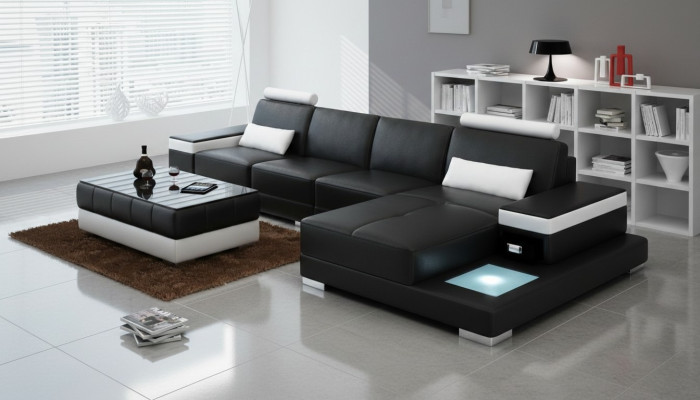 Couch Ecksofa Möbel Leder Wohnlandschaft Garnitur Design Modern Sofa