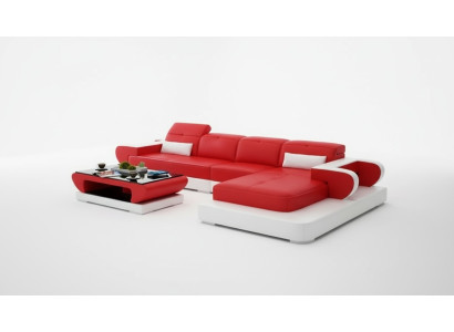 Ecksofa Sofagarnitur Leder Sofa Ecke Polster Hocker Set Rote Designer Couch Neu