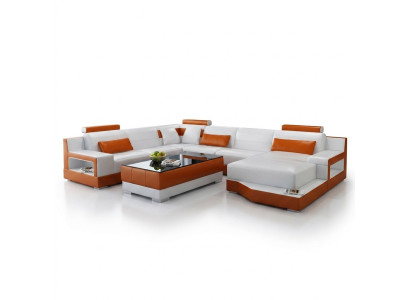Ecksofa Sofa Wohnlandschaft U Form Polster Couch Ledersofa Weiß