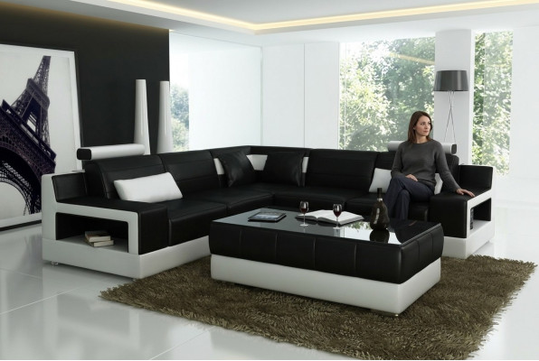 Designer Garnitur Sofa Couch Ecksofa mit Hocker Wohnlandschaft Polster