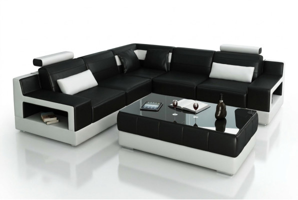 Designer Garnitur Sofa Couch Ecksofa mit Hocker Wohnlandschaft Polster