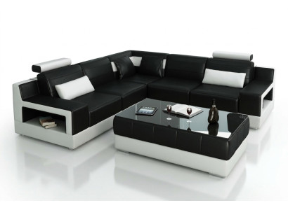 Designer Garnitur Sofa Couch Ecksofa mit Hocker Wohnlandschaft Polster