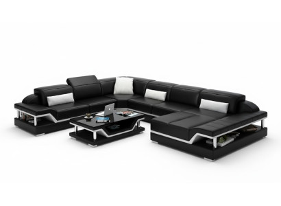 Designer Sofa Couch Ecksofa mit Hocker Polster Garnitur Wohnlandschaft U-Form