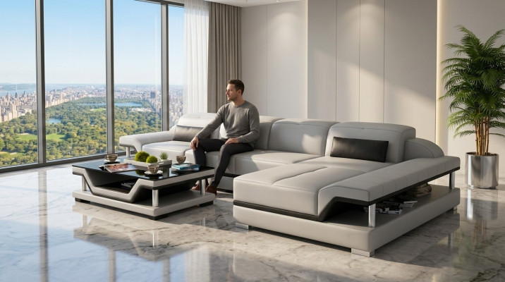 Design Ecksofa L-form Couch Leder Sofas Weiß Wohnlandschaft Couchen