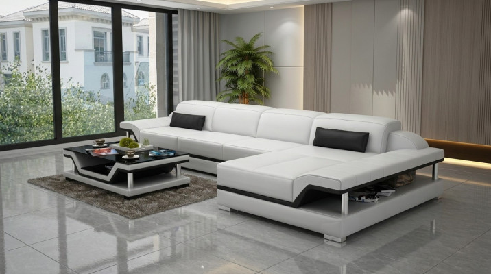 Design Ecksofa L-form Couch Leder Sofas Weiß Wohnlandschaft Couchen