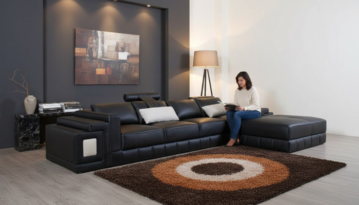 Ecksofa Leder Sofa Couch Polster Eck Wohnlandschaft Sitz Garnitur L-Form