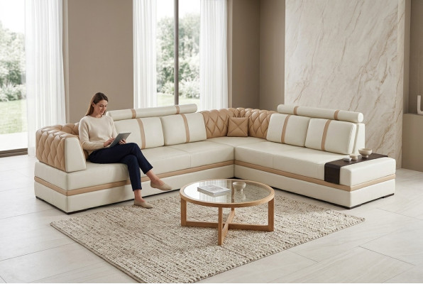 Ecksofa Sofa Couch Polster Wohnlandschaft Leder Deko Eck Sofas Garnitur