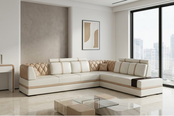 Ecksofa Sofa Couch Polster Wohnlandschaft Leder Deko Eck Sofas Garnitur