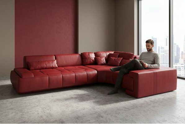Leder Modern Couch Wohnlandschaft Ledersofa Deko Sofagarnitur Sofa L-Form
