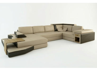 Design Sofa U Form Leder Wohnlandschaft Couch Polster Sitz Ecksofa