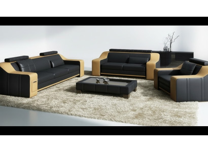 Ledersofa Couch Sofagarnitur Garnituren Design Modern Sofa 3+1+1 Sitzer