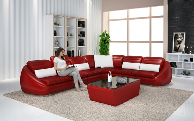 Designer Sofa Couch Ecksofa mit Hocker Wohnlandschaft Garnitur Polster