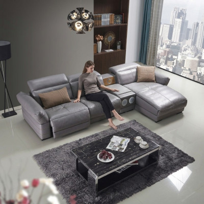 Luxus Ecksofa Leder Couch Polster Garnitur Soundsystem Multifunktion