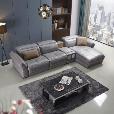 Luxus Ecksofa Leder Couch Polster Garnitur Soundsystem Multifunktion