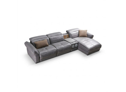 Luxus Ecksofa Leder Couch Polster Garnitur Soundsystem Multifunktion