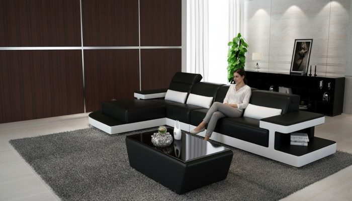 Leder Modern Couch Wohnlandschaft Deko Ledersofa Sofagarnitur Sofa L-Form