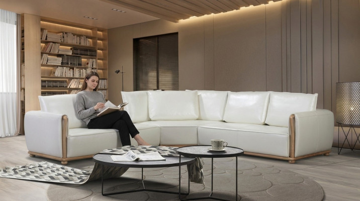 Designer Sofa Garnitur Couch Ecksofa mit Hocker Polster Wohnlandschaft