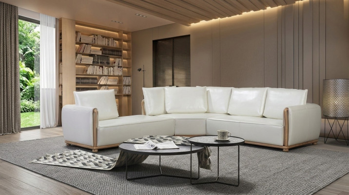 Designer Sofa Garnitur Couch Ecksofa mit Hocker Polster Wohnlandschaft