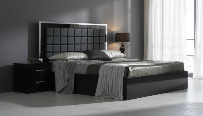 Schlafzimmer Möbel 3tlg. Set Hotel Bett + 2 Nachttische Hochglanz Betten Italien