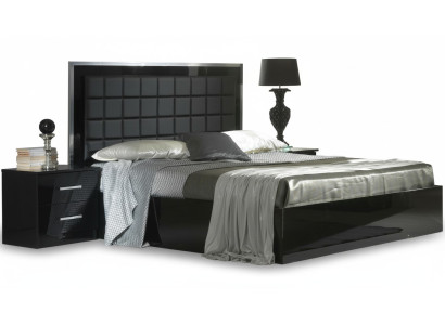 Schlafzimmer Möbel 3tlg. Set Hotel Bett + 2 Nachttische Hochglanz Betten Italien