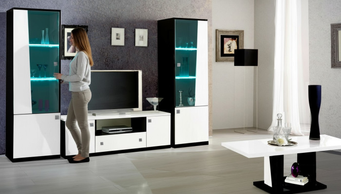 Moderne Wohn Wand Wohnzimmer Vitrine Sideboard RTV Regal Wände Schrank 3tlg. Neu