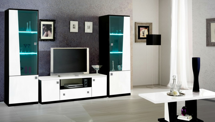 Moderne Wohn Wand Wohnzimmer Vitrine Sideboard RTV Regal Wände Schrank 3tlg. Neu