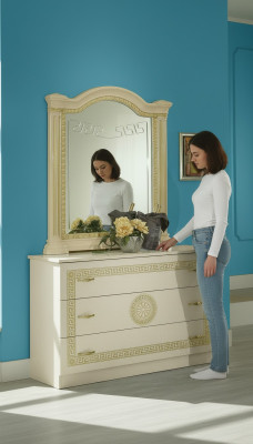 Spiegel Kommode Schrank Kommoden Schlafzimmer Set Holz Klassischer Stil 2tlg.