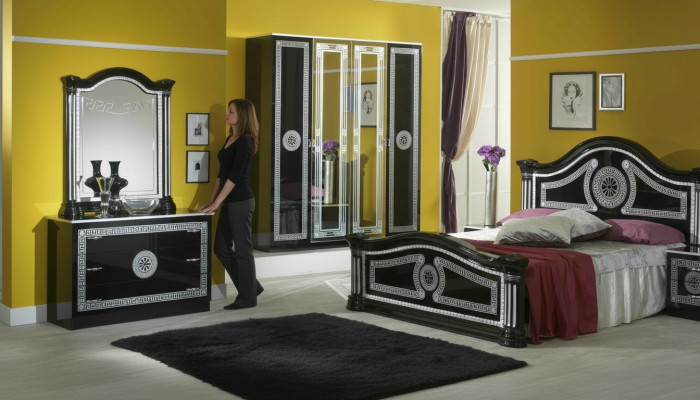 Schlafzimmer Komplett Set Königliches Stil Modrern Bett Nachttisch 6 tlg. Neu