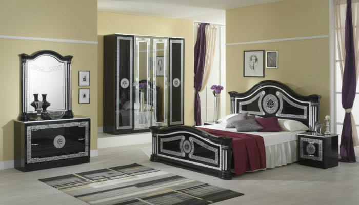 Schlafzimmer Komplett Set Königliches Stil Modrern Bett Nachttisch 6 tlg. Neu